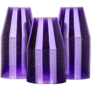 Homy Feel 9 Oz Purple Glitter Plastic Cups - 100PCS, Disposable Cocktail & Wine Cups for Wedding Party Homy Feel 9 Oz Purple Glitter Plastic Cups - 100PCS, Disposable Cocktail & Wine Cups for Wedding Party
