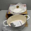 Crock Pot Artisan 7-Quart Oval Dutch Oven With Lid, Enameled Cast Iron, Linen White With Gold Knob, Heavy-Duty Cookware for Baking, Braising, Roasting & Slow Cooking