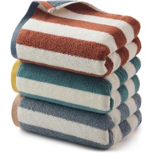 REDKISS 3-Pack Premium Hand Towels for Bathroom - 12 x 28 Inches 100% Cotton Towels, Ultra Soft and Highly Absorbent Striped Hand Towel for Bath, Gym, Hotel, Kitchen and Spa