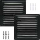 2pcs Attic Vent Soffit Vent Aluminum Wall Vent Metal Shed Vent Square Vent Louver Vent Grille with Built-in Insect Screen for Exterior Door House Attic Garage Ceiling (Black 8" x 8"-2 Pack)