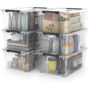 WYT Clear Storage Latch Bins, 6-Pack Storage Organizer Box with Handle and Lids, 5-Litre
