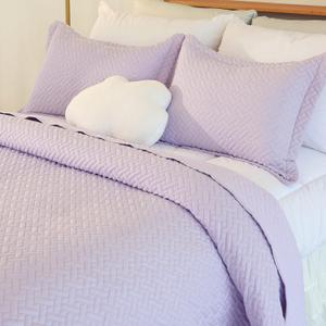 Cmfshape 3 Piece Bedspread Queen Size,Classic Geometric Stitched Quilt Set,Soft Lightweight Microfiber Bed Cover Set,Reversible Coverlet with 2 Shams(Queen92 x96,Lavender)
