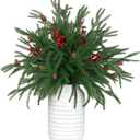 Abzo 30Pcs Christmas Norfolk Pine Branches 18 Inch Artificial Norfolk Pine Stems Realistic Artificial Green Pine Stems Christmas Decor DIY Crafts Garland Wreath Holiday Accessories