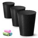 Lysam Bathroom Trash Can, 3 Pack 1.8 Gallons Small Trash Can with Trash Bags, Bathroom Garbage Can, Plastic Trash Bin, Round Waste Basket for Bedroom, Office, Kitchen, Room, Compact Space (Black)