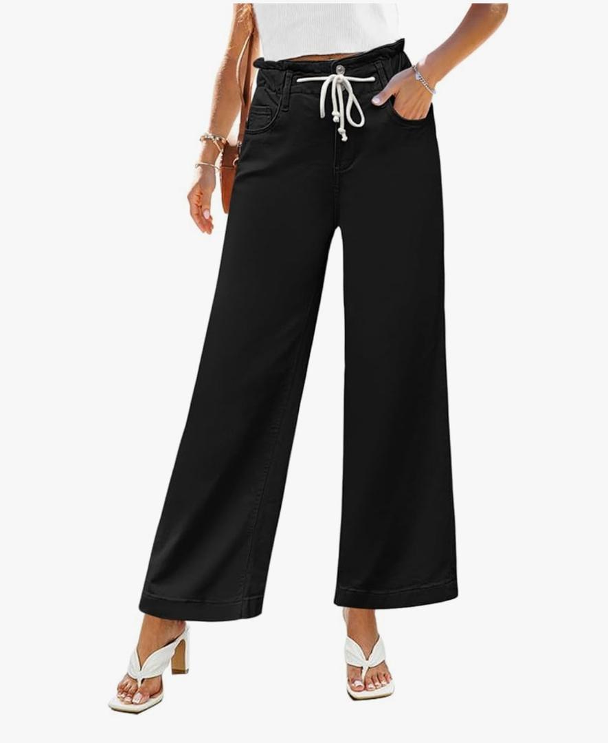 GRAPENT Wide Leg Jeans for Women Stretch High Wasited Elastic Waist Bell Bottom Baggy Y2K Pants, L