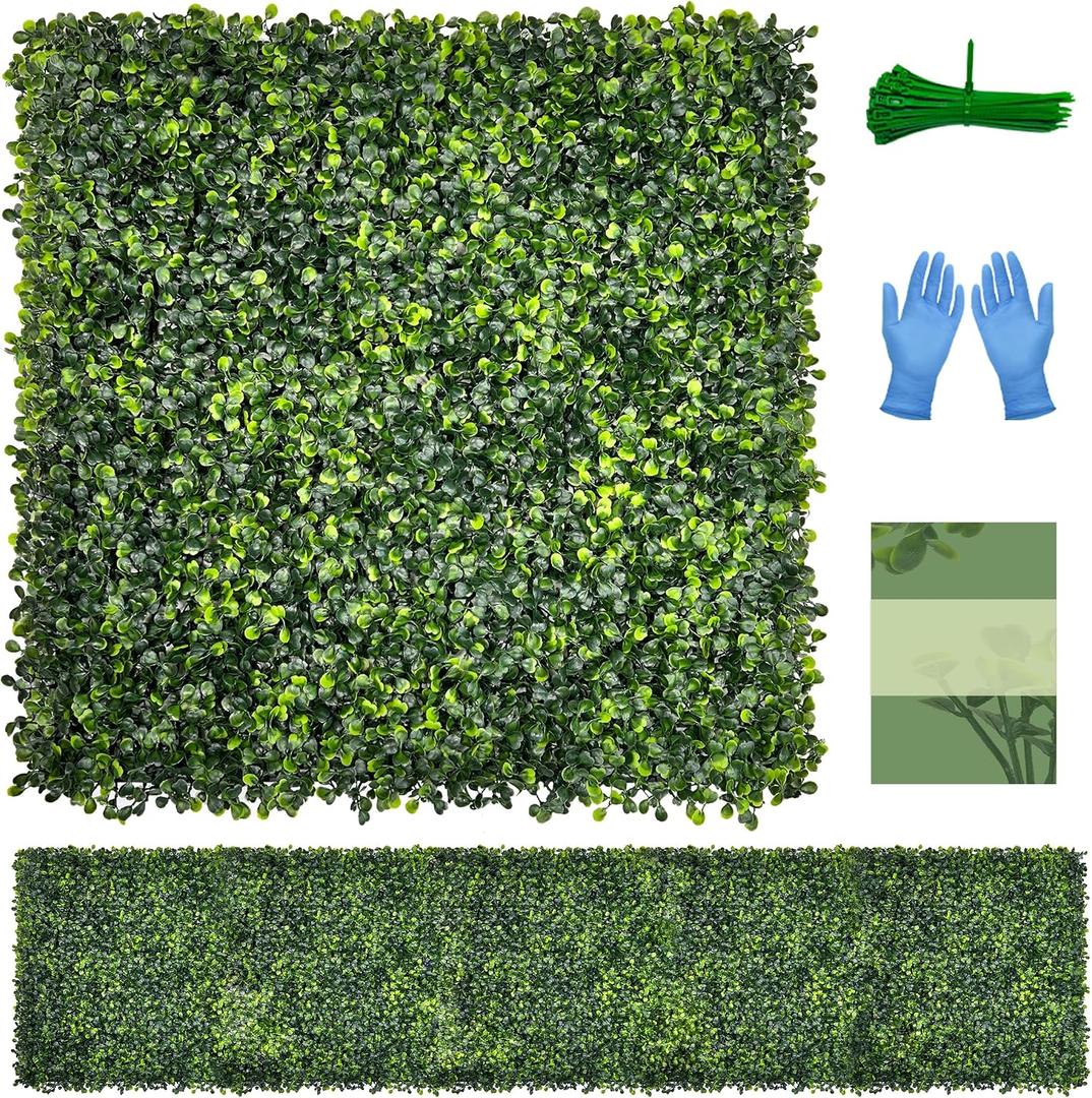 Artificial Grass Wall Panel Backdrop: 20"x20"(12P) UV-Anti Greenery Faux Boxwood Hedge for Indoor Outdoor Green Decor & Backyard Background Decorations Fence Covering Privacy