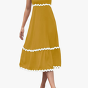 2025 Women's RIC Rac Dress Summer Spaghetti Straps Sleeveless Backless Sun Smocked Lace Swing a Line Midi Dress medium