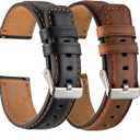 Galaxy Watch 5 Bands 2 Packs, Compatible with Samsung Galaxy Watch 5 Pro 45mm/ 5 40mm/ 5 44mm Band, 20mm Genuine Leather Quick Release Women Men's Watch Band