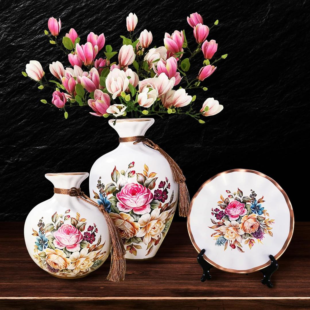Ceramic Vase Set of 3, Handmade Decorative Home Accessories Flower Vases for Centerpieces Living Room Farmhouse Table Boho Dcor, White