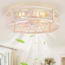 LEDIARY Caged Ceiling Fan with Light and Remote, 20in Small Low Profile Ceiling Fans with Lights, 6 Speed Farmhouse Flush Mount Ceiling Fan for Bedroom, Kitchen, Living Room-White and Gold