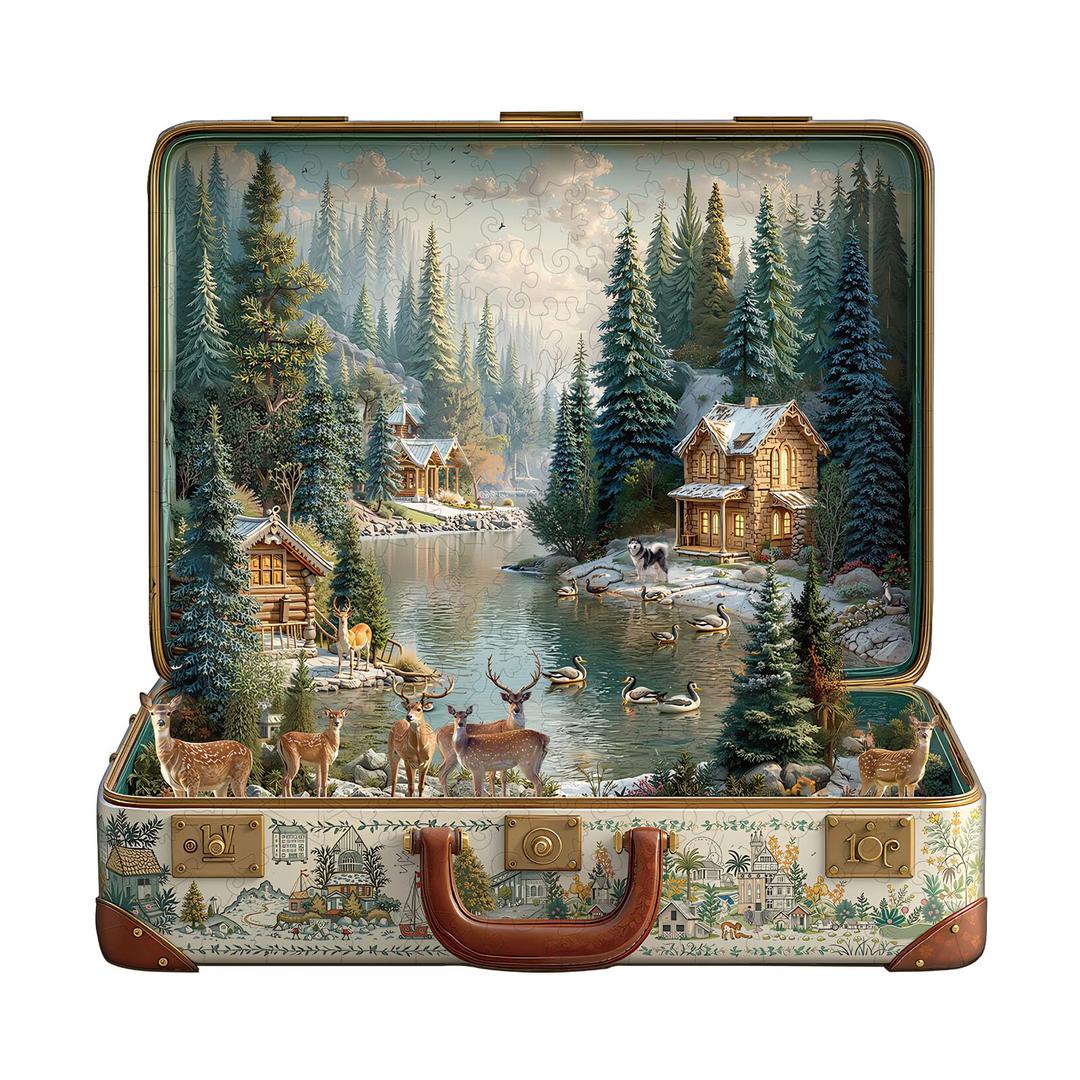 Wooden Puzzles for Adults - Suitcase Scenery-Nordic Forest Wooden Puzzle, Unique Wood Jigsaw Puzzle for Adults, Wood Puzzles Adult, Gifts for Family, Wall Art Home Decor (175pcs 11.4 * 9.6in M)