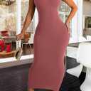 Women's Sexy Casual Bodycon Ribbed Tank Dress Scoop Neck Sleeveless Club Dresses (Pink, L)