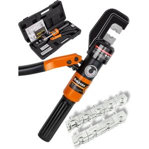 AMZCNC 1/8 Wire Rope Crimping Tool Hydraulic Crimping Tool Kit - 12 AWG to 2/0 AWG with 9 Die Sets-For Battery/Welding Cables, Power Wires, Electrical Cables - 180 Rotatable Head