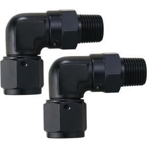 6AN Female to 3/8-18 NPT Pipe Swivel 90 Degree Adapter Fitting Black Aluminum, Pack of 2
