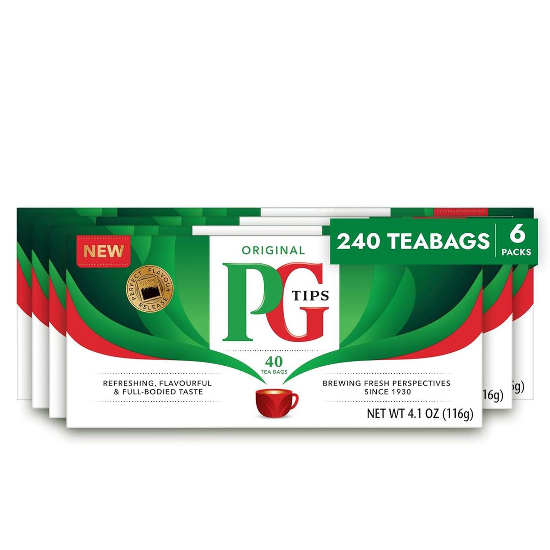 PG Tips Premium Black Tea For a Classic Caffeinated Beverage, Black Tea Bags, 240 Total Bags (40 Count - Pack of 6) By 01/2026