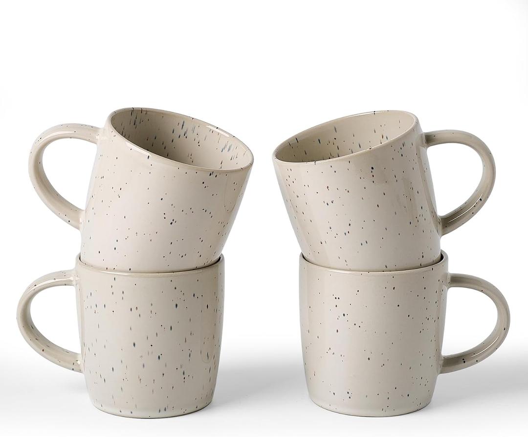 famiware Coffee Mugs Set of 4, Meteor 13 oz Ceramic Mug Cup Set with Handle for Coffee, Tea, Cappuccino, Latte, Milk, Creamy White, 4 Count