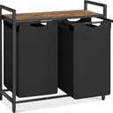 VASAGLE Laundry Hamper, Laundry Basket, Laundry Sorter with 2 Pull-Out and Removable Bags, Shelf, Metal Frame, 2 x 12.1 Gallons (46L), 28.8 x 13 x 28.4 Inches, Rustic Brown and Black UBLH201B01 (92 L, Black + Rustic Brown)
