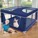 42x42x25.6 Inch Puppy Playpen with Cover, Dog Playpen for Puppies or Small Dogs, Pet Fence for Indoor & Outdoor, Sturdy Safety DogPen with Thickened Fabric, High-Strength Nylon Wire Mesh (Blue)