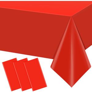 3Pcs Red Rectangle Tablecloths,Disposable Plastic Tablecloth,Waterproof Red Table Cover for Graduation Birthdays Weddings Anniversary Party Decorations,54 x 108 Inch