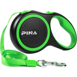 PINA Retractable Dog Leash, 16ft Dog Leash for Small Medium Dogs Up to 44lbs, 360° Tangle-Free Strong Reflective Nylon Tape, with Anti-Slip Handle, One-Handed Brake, Lock - Black Green