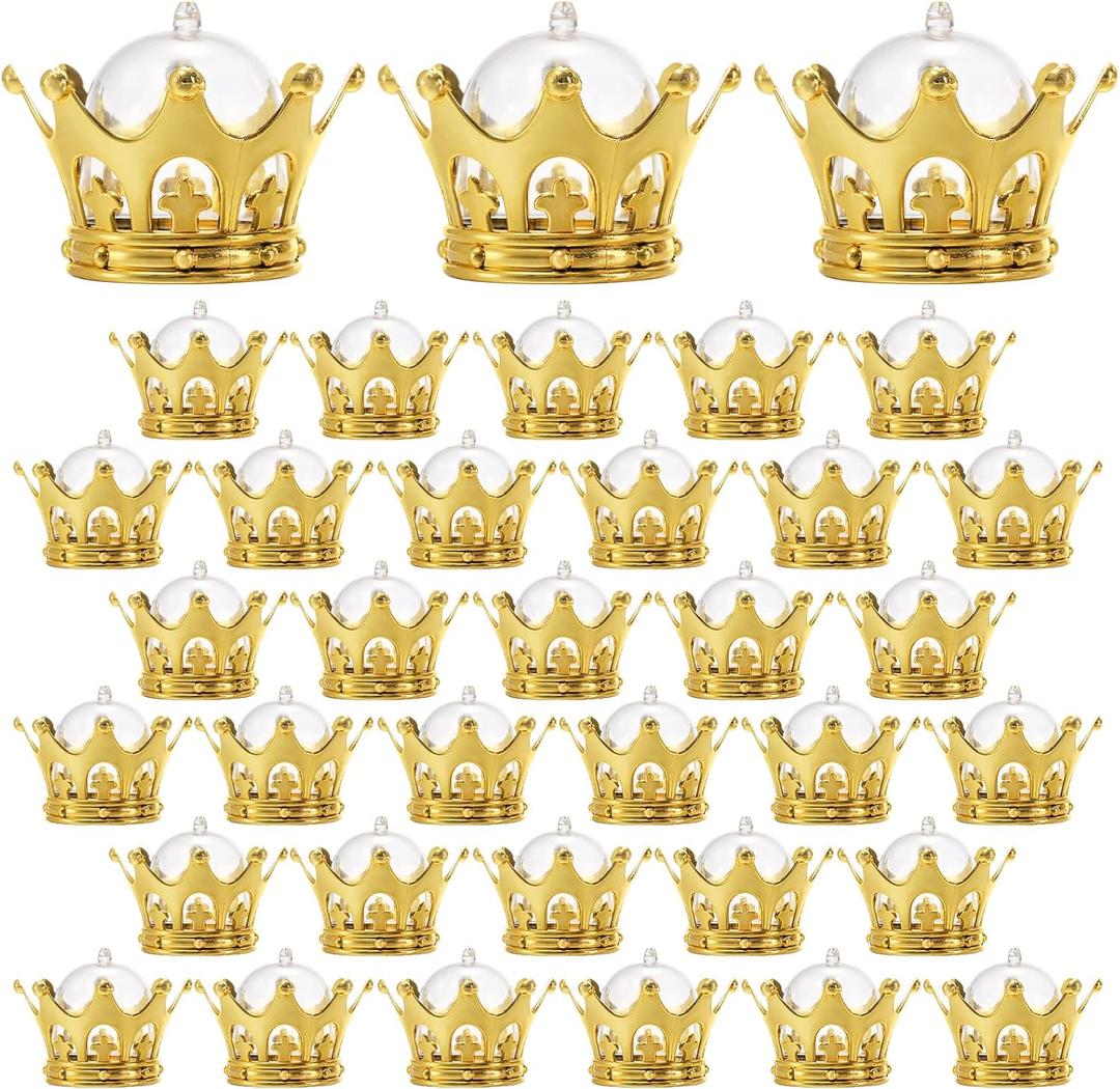 WUWEOT 36 Pack Refillable Crown Candy Box with Dome, Decorative Fillable Crown Candy Holder for Candies Chocolates Cake Dessert Baby Shower Princess Birthday Party Supplies