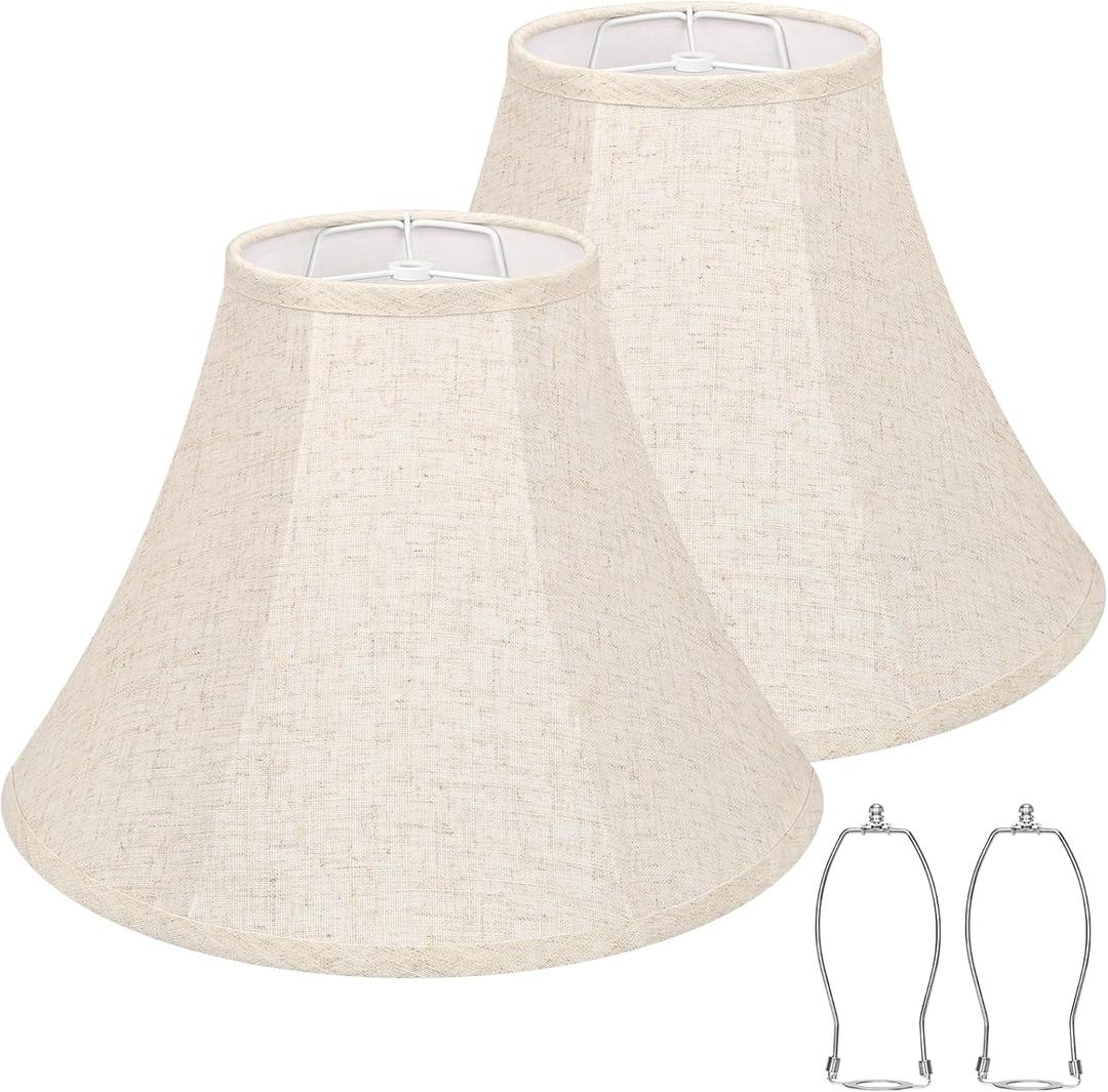 Large Bell Lamp Shades Set of 2, 7" Top x 16" Bottom x 11" High, Beige