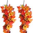 2Pcs Fall Hanging Maple Leaves Plants Fall Wall Decor Hanging Plants Artificial Decor for Autumn Outdoor Indoor Patio Garden Home Party Thanksgiving Fireplace Wedding Decoration
