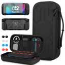 GLDRAM Case for Nintendo Switch 2 (2025), Portable Travel Carrying Storage Bag with Concave & Convex Groove Design, Dockable Hardshell Heavy-Duty Protective Cover with Screen Protector & 8 Thumb Grips (Black)