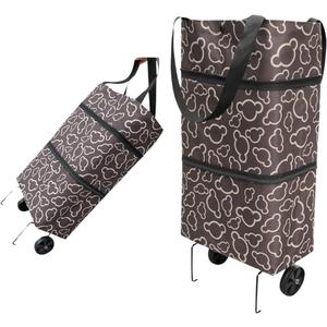 Reusable Grocery Bags with Waterproof Coating and Folding Wheels - Foldable Tote Bags for Shopping, Multi-Purpose Storage for GroceriesBlack