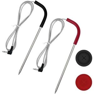LESYAO 2-Pack Meat Thermometer Replacement for Pit Boss Pellet Grills and Smokers, 3.5 mm Plug Waterproof Probes with 2 Pack Probe Grommets