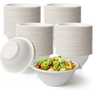 300 Pack Disposable Paper Bowls Quality White Bowls Small Sugar Cane Fibers Party for Ice Cream Fruits Salad Soup Hot or Cold Use Catering Picnics Camping and Restaurant Supplies (8 oz)
