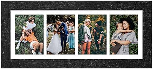 8x21 Picture Frame Display 4 opening 3.5"x5.5" Collage Picture Frame,Multi Photo Frame with Mat,Plexiglass,Horizontal and Vertical Formats for Wall Decor,Black Wood Grain (2pcs)