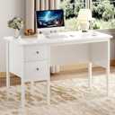 BHG Computer Desk with Drawers,Modern White Home Office Desk with Storage Filing Cabinet, Vanity Desk Makeup Dressing Table for Bedroom,Small Writing Table PC Desks for Study(White, 43.3")