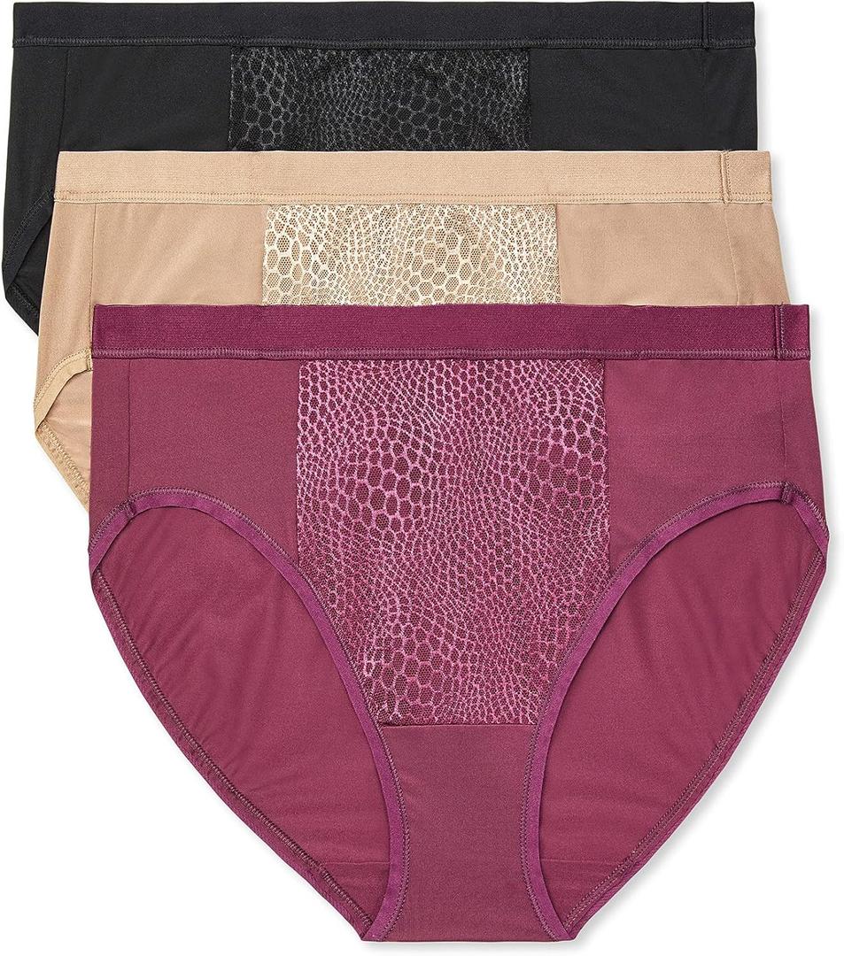 Warner's Women's Blissful Benefits Tummy Smoothing Hi-cut Panty (XX-Large, Amaranth / Toasted Almond / Black)