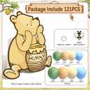 Classic Winnie Bear Baby Shower Birthday Decorations Cutout Large 27.5Inch | Neutral Pooh Bear Coroplast Cutout Prop with Stand, Balloons, Bee Stickers, Winnie Gender Reveal First Birthday Photo Props