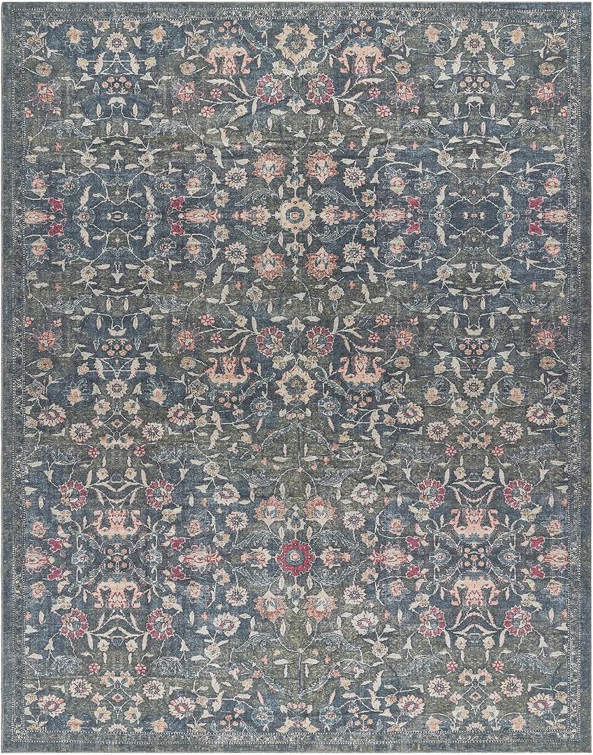 Gertmenian Machine Washable Indoor Area Rug - 8x10 Large, Easy Cleaning & Non-Shedding, Ideal for High Traffic Areas in Living Room, Bedroom, Entryway, Floral, Bryson Green, 29339