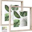 MUYE 12x12 Floating Frame Distressed Beige White Wood Pattern,Double Glass Square Picture Frame Set of 2 Display Any Size Photo up to 12x12,Wall Mount or Tabletop