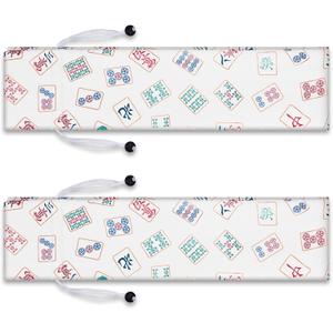 2 Pcs Drawstring Mahjong Bags Protective Sleeve for Mahjong Racks and Pushers Printed Tile Bag 26 Inch, White, Empty Mah jong Bag Only(Boho Style)