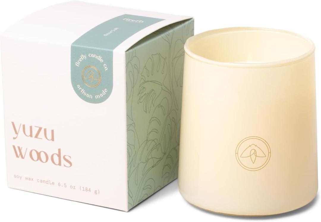 Paddywax Scented Candles Firefly Flourish Collection Fragrant Soy Wax Candle in Opaque Glass, 6.5-Ounce, Yuzu Woods