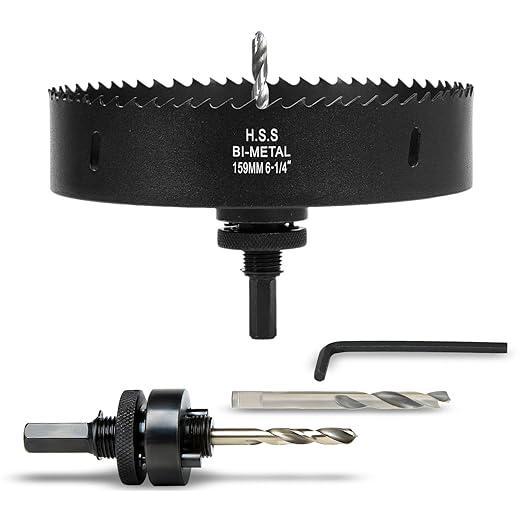 6-1/4 Inch Hole Saw with Arbor for Wood Metal Plastic, 6.25 in Bimetal Hole Cutter, Fast Chip Removal, Smooth Flat Drilling Edge, Lightweight & Portable (Black)