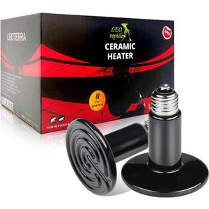 Leoterra 75W Ceramic Heat Emitter, Reptile Heat Lamp Bulb for 20-40 Gallons Bearded Dragon Tank & Turtle Terrarium, All-Purpose No-Light Night Heating for Lizards, Snakes, Chameleons (2-Pack)