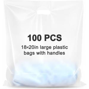 Maitys 100 Pcs 18"x20" Clear Plastic Bags with Handles Large Merchandise Shopping Bags for Small Business, Retail, Boutique Stores, Gifts