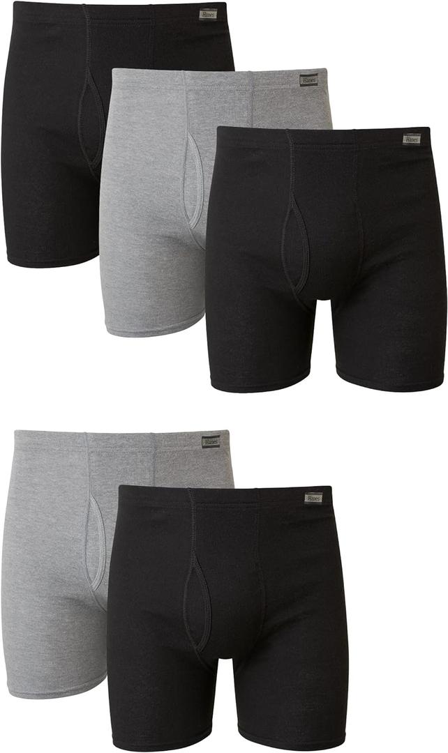 Hanes Men's Underwear Boxer Briefs Pack, Cotton ComfortSoft Boxer Brief for Men, Moisture-Wicking Breathable, 5 Pack, Black & Grey, S