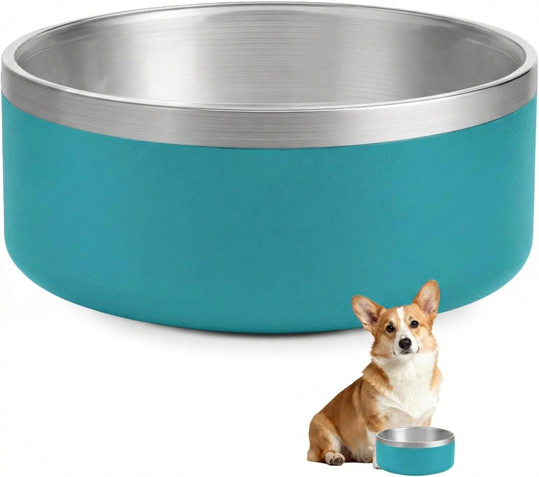 Dog Bowl, Stainless Steel Dog Bowls for Food and Water, Metal Pet Feeding Bowl with Insulated Non-Slip Quiet Bottom, Easy to Clean, Dishwasher Safe, 32oz,4 Cup | Teal