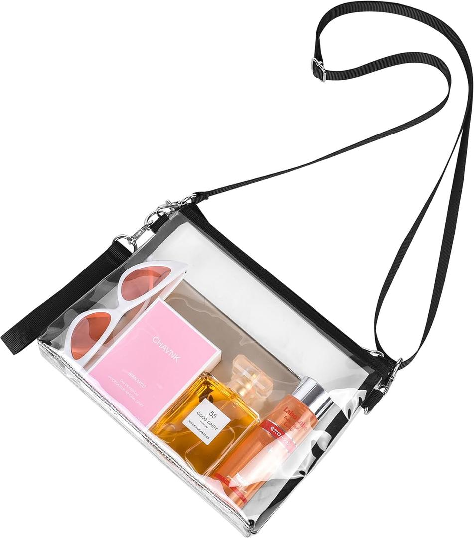 Bagenius Clear Purse Stadium Approved Clear Bag with Removable Straps for Work Sporting Events and Concert (Black)