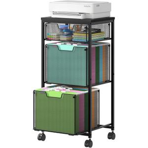 Sbanmao 3 Drawer Mobile File Cabinet for Home Office, Rolling Filing Cabinet on Lockable Wheels, Hanging File Folders Organizer, Utility Cart Storage and Organizer, Printer Stand, Black