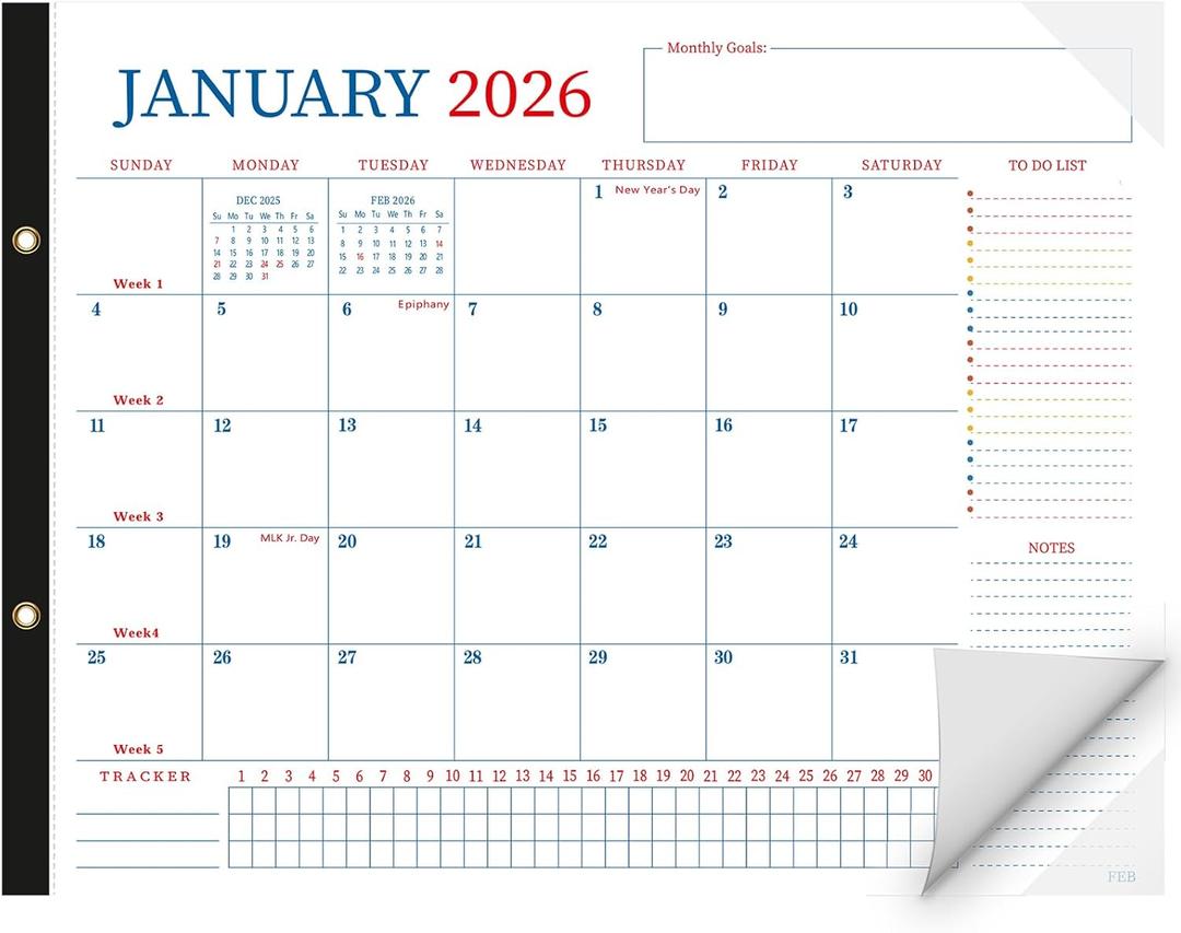 Large Desk Calendar 2026-2027, 18 Months Planner Pad From Jan 2026-Jun 2027, 22" x 17" Wall Calendar Classic Design with Habit Tracker Section, To-Do List, Notes, for Office, Home, School- Blue-Red