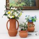 Terracotta Vases Set, Farmhouse Ceramic Vases for Flowers, Wide Mouth Rustic Home Decor for Living Room, Table, Shelf, and Accessories (3) (3 Piece Set)