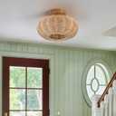 Rattan Ceiling Light Fixtures,Boho Chandelier Small Flush Mount Ceiling Light,12'' Handwoven Ceiling Lamps,Wooden Rattan Lampshade,Rustic Boho Ceiling Light for Bedroom,Hallway,Nursery,Farmhouse