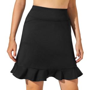 M MOTEEPI Womens 20" Skort Knee Length Ruffle Golf Skirts for Women with Pockets Shorts Dressy Casual Summer (Black)